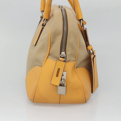 Prada Bauletto Bag Canvas with Leather, BEIGE, CANVAS, Handbag