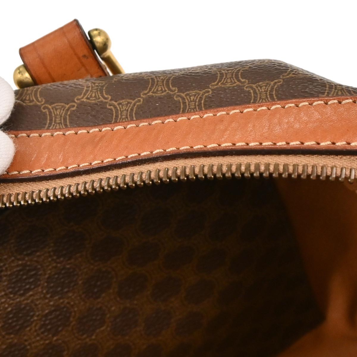 Celine Macadam Handbag Macadam with leather, BROWN, CANVAS, Handbag