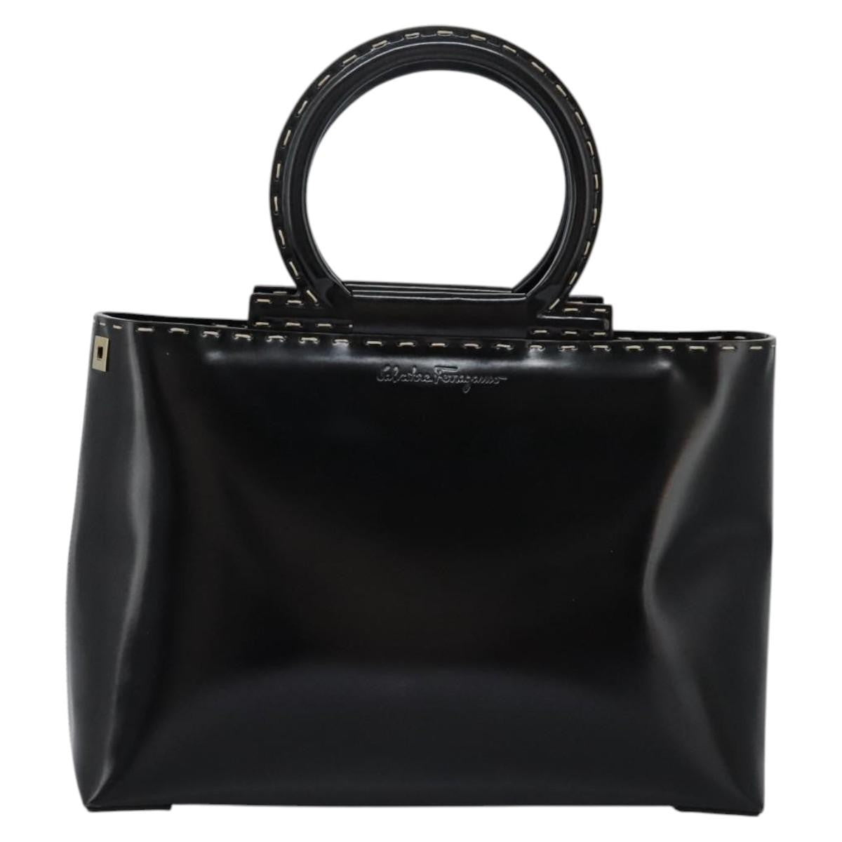 Salvatore Ferragamo Gancini handbag Patent leather, BLACK, PATENT_LEATHER, Handbag
