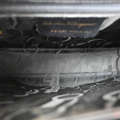 Salvatore Ferragamo Gancini Convertible Top Handle Bag Suede, BLACK, LEATHER, Handbag