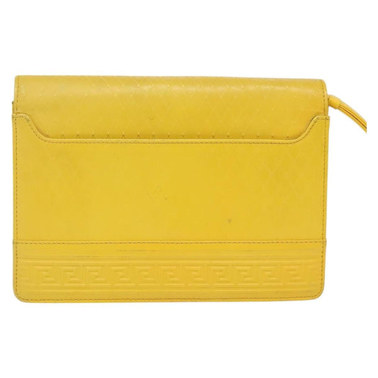 Versace Wristlet Pouch Leather, YELLOW, LEATHER, Clutche & pouche