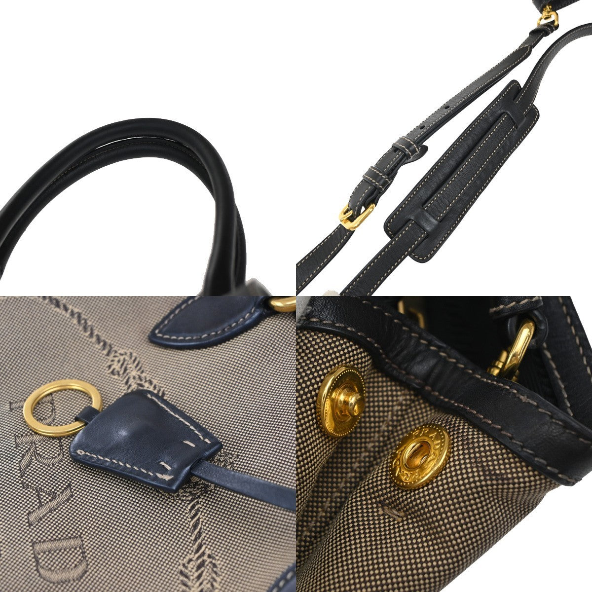 Prada Logo Convertible Tote Canvas with Leather, BROWN, CANVAS, Tote bag