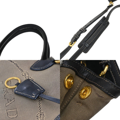 Prada Logo Convertible Tote Canvas with Leather, BROWN, CANVAS, Tote bag