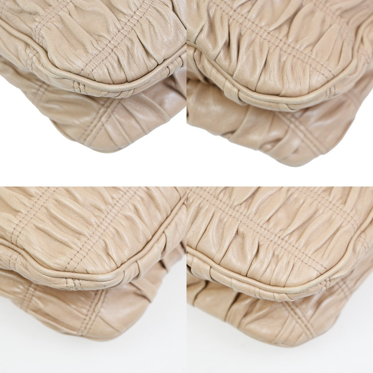 Prada Turnlock Shoulder Bag Nappa Gaufre, Beige, Leather, Shoulder Bag