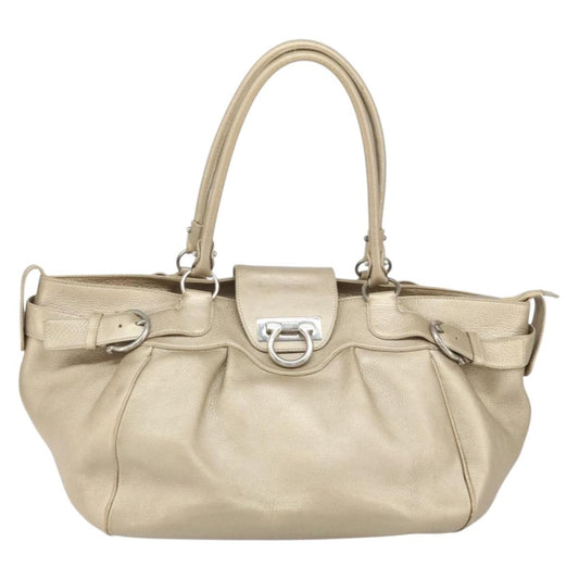 Salvatore Ferragamo Gancini handbag Leather, GOLD, LEATHER, Handbag