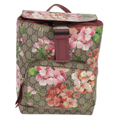 Gucci Buckle Backpack Blooms Print GG Coated Canvas, BEIGE, CANVAS, Backpack