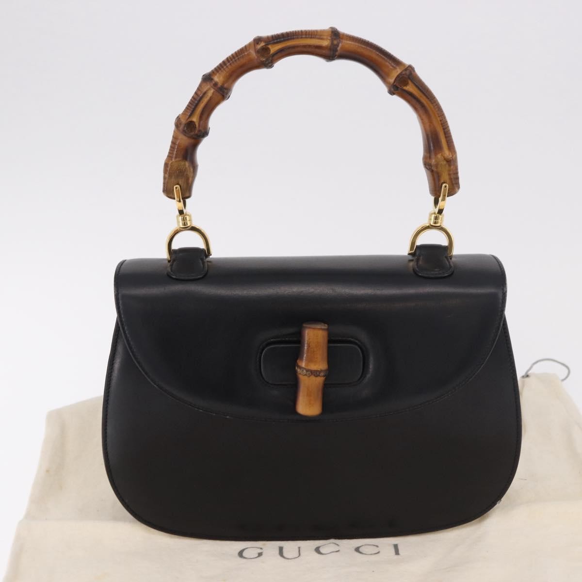Gucci Vintage Convertible Bamboo Top Handle Bag Leather, Black, Leather, Handbag