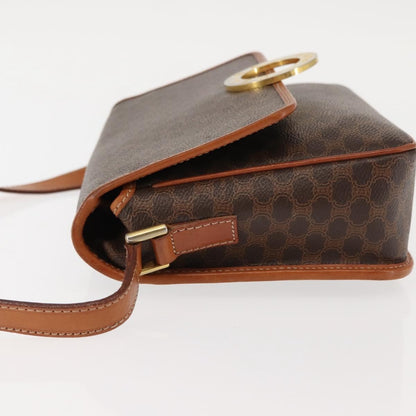Celine Vintage Macadam Circle Logo Shoulder Bag Canvas and Leather, BROWN, CANVAS, Shoulder bag