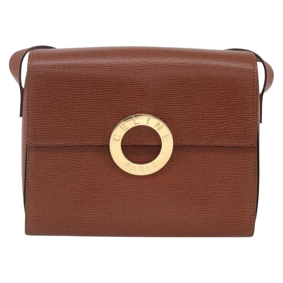 Celine Circle logo Leather, BROWN, LEATHER, Handbag