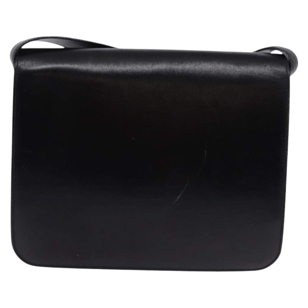 Celine Flap Shoulder Bag Leather, BLACK, LEATHER, Shoulder bag