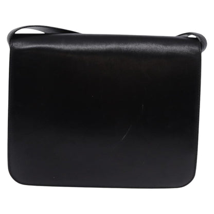 Celine Flap Shoulder Bag Leather, BLACK, LEATHER, Shoulder bag