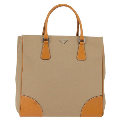 Prada Lux Convertible Open Tote Canvas and leather, BEIGE, CANVAS, Tote bag