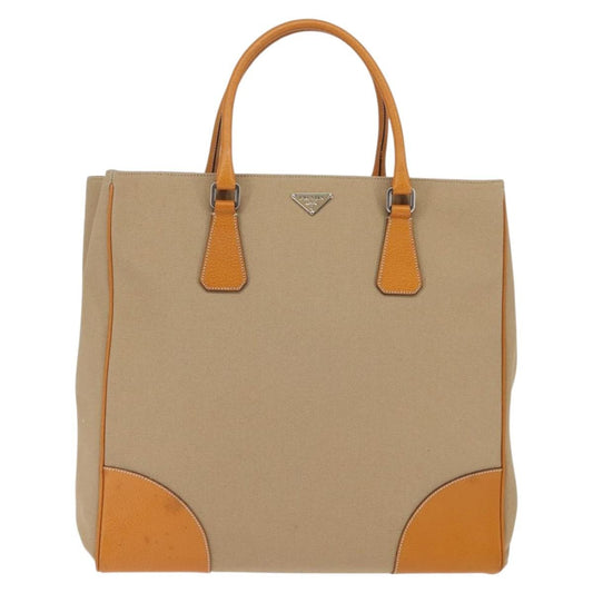 Prada Lux Convertible Open Tote Canvas and leather, BEIGE, CANVAS, Tote bag