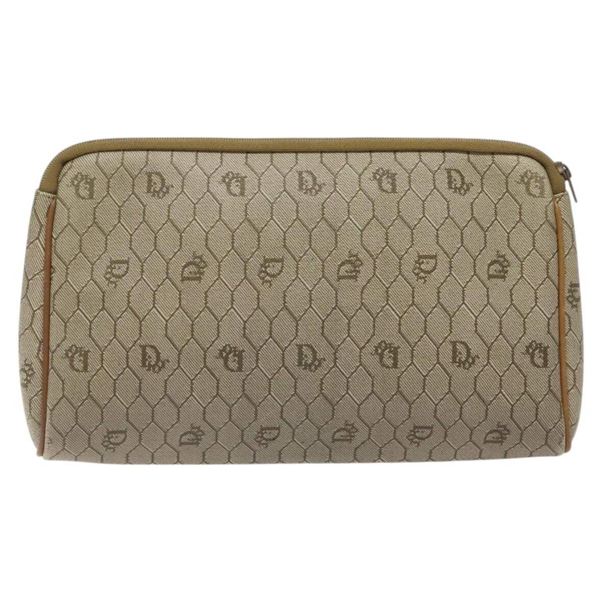 Christian Dior Vintage Honeycomb Zip Pouch Coated Canvas, BEIGE, CANVAS, Clutche & pouche