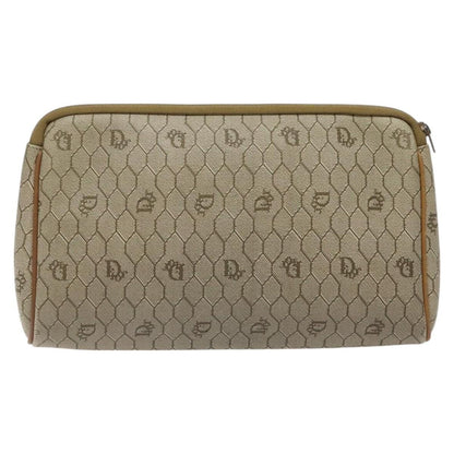 Christian Dior Vintage Honeycomb Zip Pouch Coated Canvas, BEIGE, CANVAS, Clutche & pouche