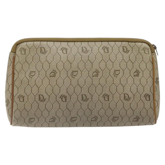 Christian Dior Vintage Honeycomb Zip Pouch Coated Canvas, BEIGE, CANVAS, Clutche & pouche