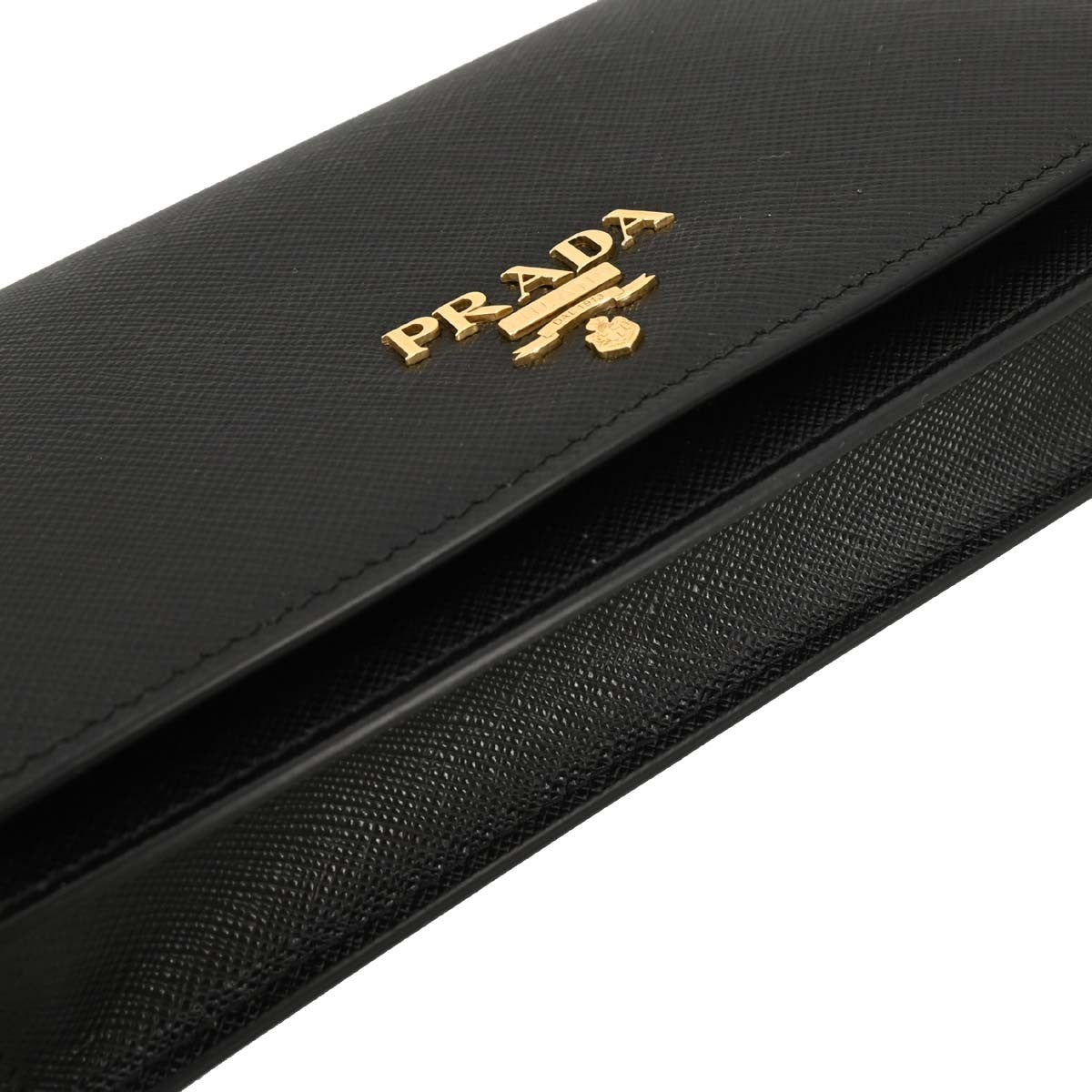 Prada Wristlet Wallet on Chain Saffiano Leather, BLACK, LEATHER, Clutche & pouche