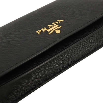 Prada Wristlet Wallet on Chain Saffiano Leather, BLACK, LEATHER, Clutche & pouche