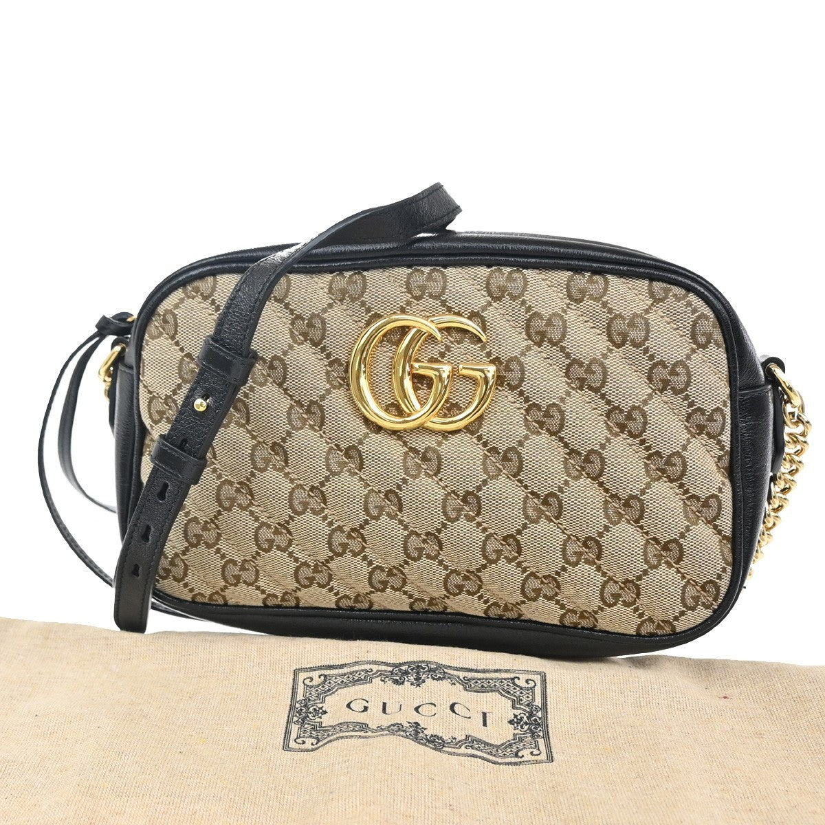 Gucci GG Marmont Shoulder Bag Diagonal Quilted GG Canvas with Leather, BROWN, CANVAS, Shoulder bag