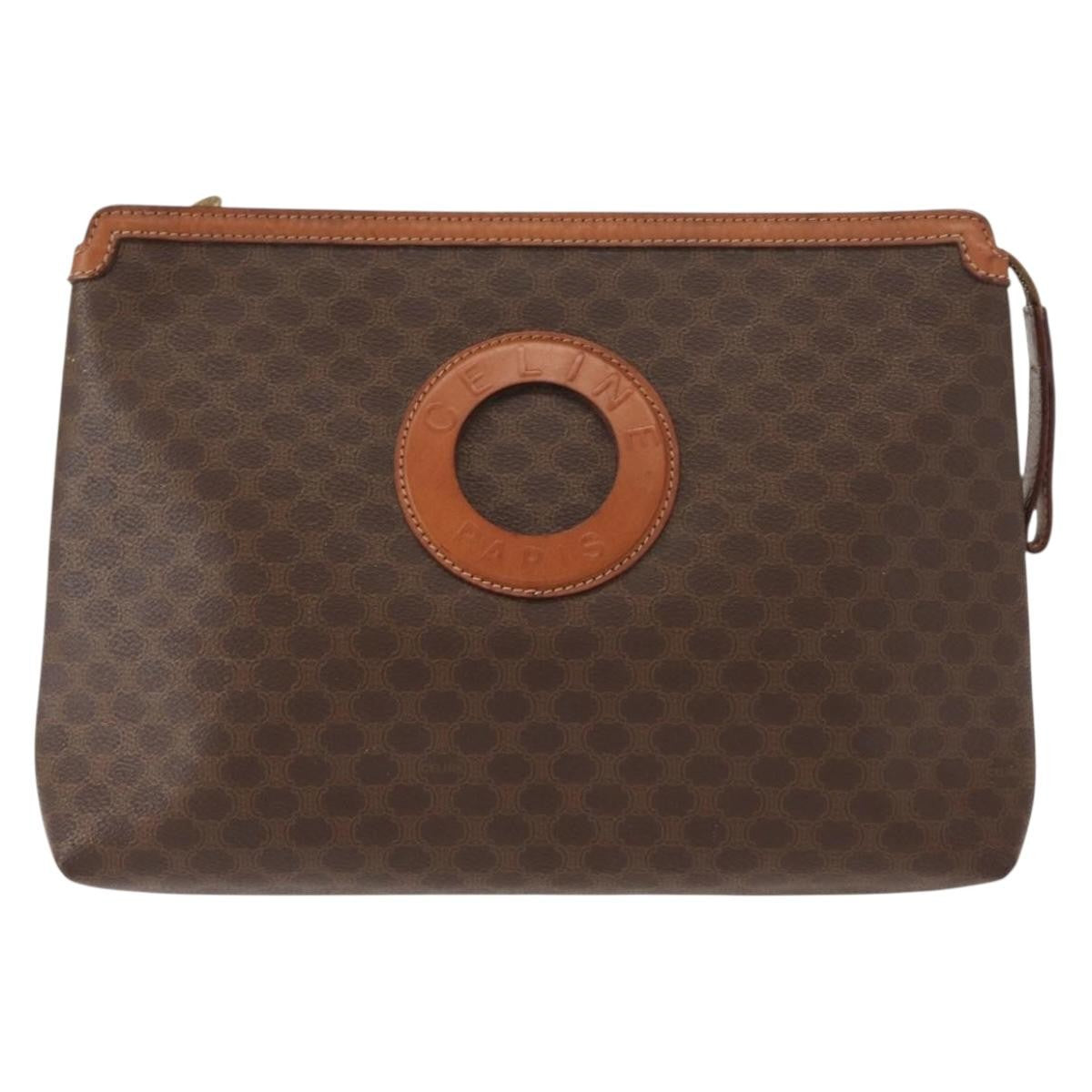 Celine Circle Logo Macadam Pouch Canvas and Leather, BROWN, CANVAS, Clutche & pouche