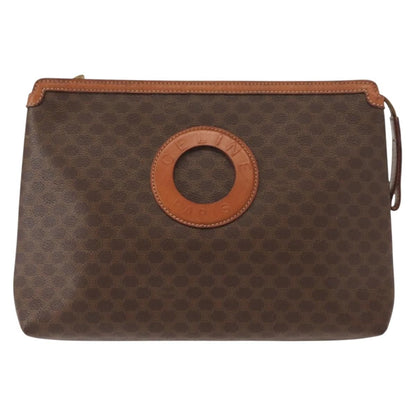 Celine Circle Logo Macadam Pouch Canvas and Leather, BROWN, CANVAS, Clutche & pouche