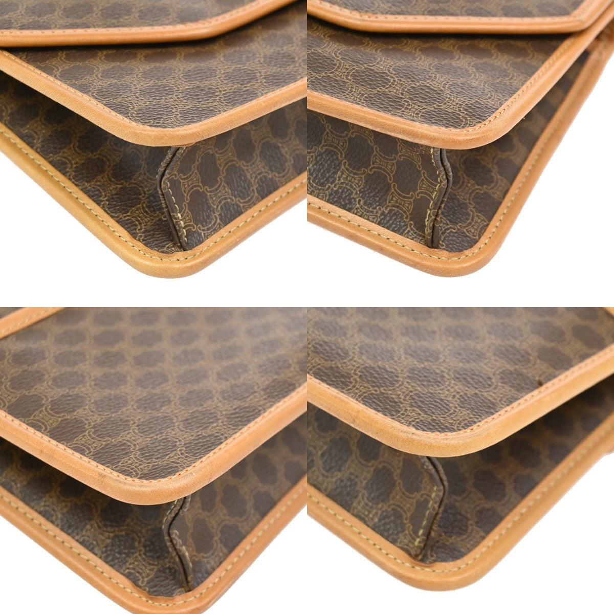 Celine Vintage Macadam Handbag Canvas and Leather, BROWN, CANVAS, Handbag