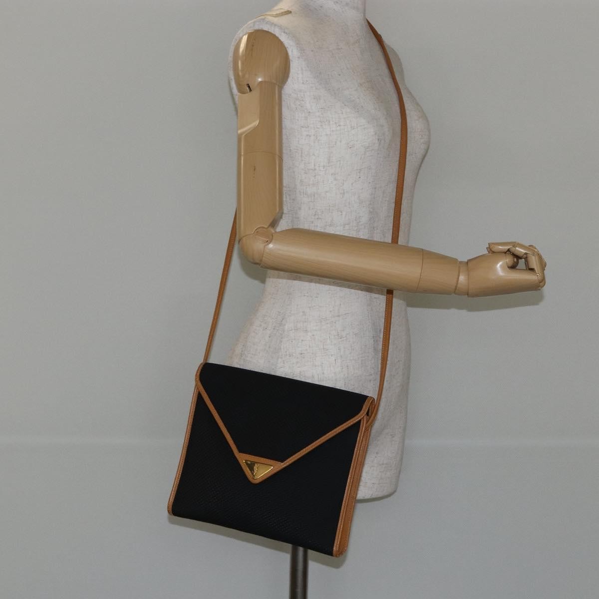 Saint Laurent Vintage Flap Crossbody Bag Coated Canvas with Leather, BLACK, PVC, Shoulder bag