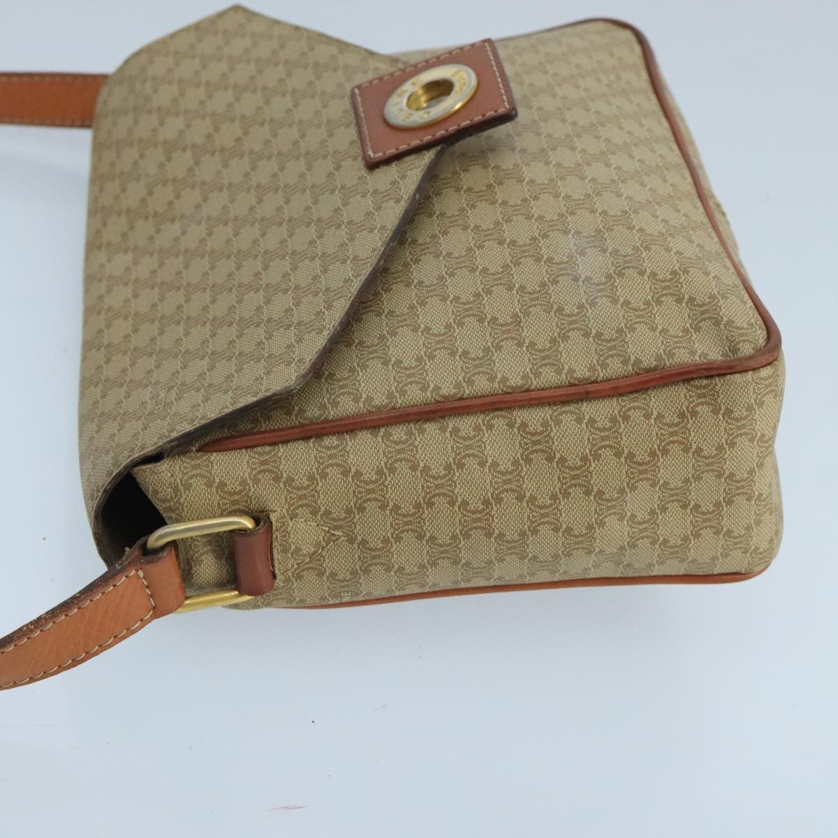 Celine Vintage Macadam Circle Logo Shoulder Bag Canvas and Leather, BEIGE, CANVAS, Shoulder bag