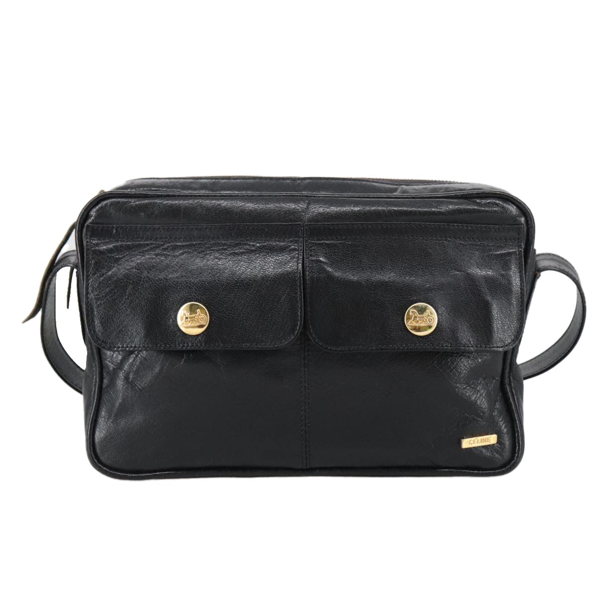 Celine Shoulder Bag Leather, BLACK, LEATHER, Shoulder bag