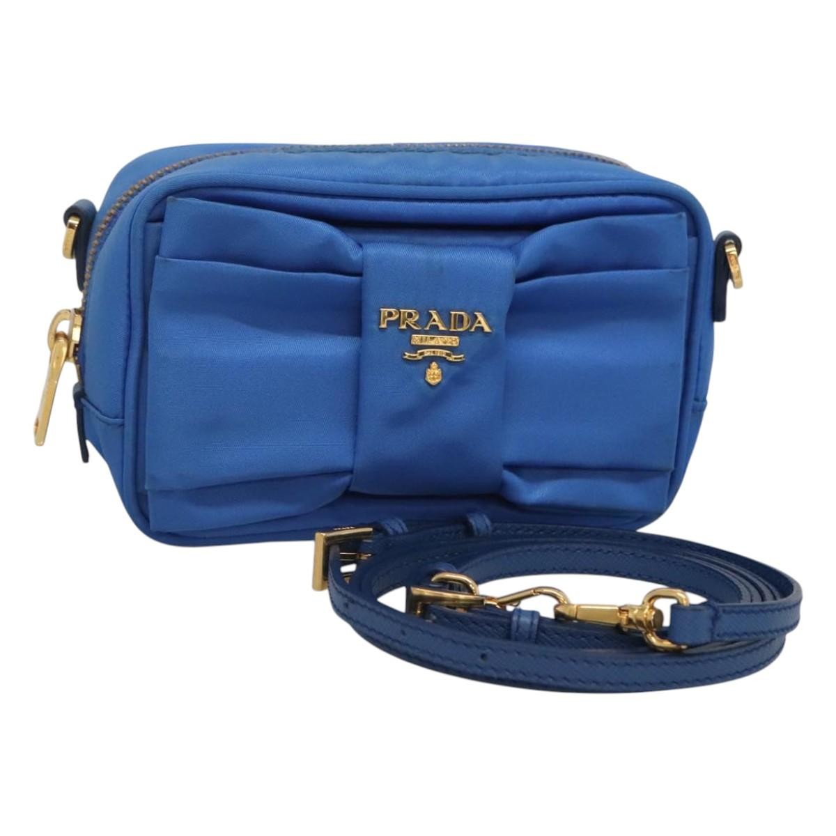Prada Bow Camera Crossbody Bag Tessuto, BLUE, NYLON, Shoulder bag