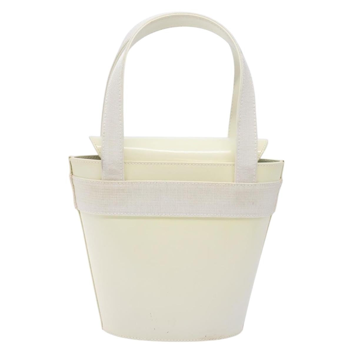 Salvatore Ferragamo Vara Bow Top Handle Bucket Bag Patent Leather, WHITE, PATENT_LEATHER, Handbag
