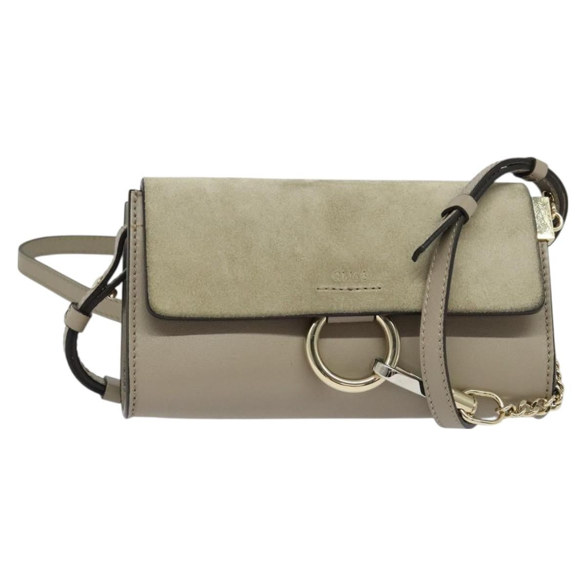 Chloe Faye Shoulder Bag Leather and Suede, Beige, Leather, Shoulder Bag