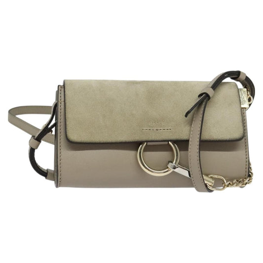 Chloe Faye Shoulder Bag Leather and Suede, Beige, Leather, Shoulder Bag