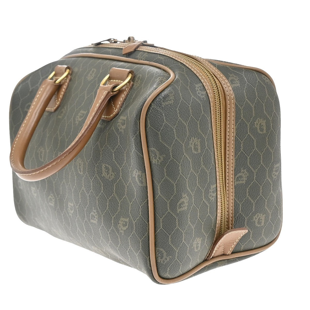 Christian Dior Vintage Honeycomb Handbag Canvas Leather, BROWN, CANVAS, Handbag