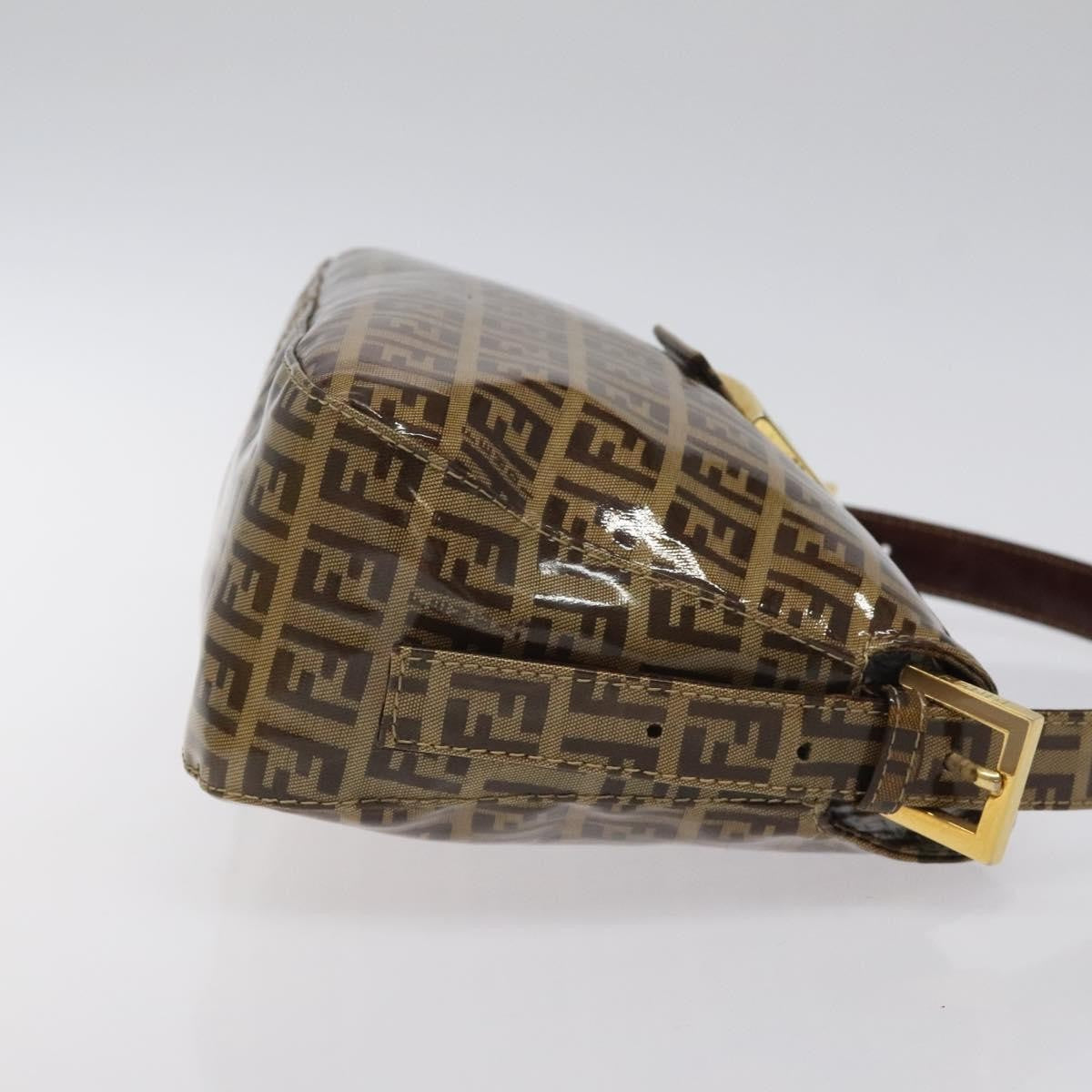 Fendi Vintage FF Buckle Curved Hobo Zucchino Coated Canvas, BROWN, PATENT_LEATHER, Handbag