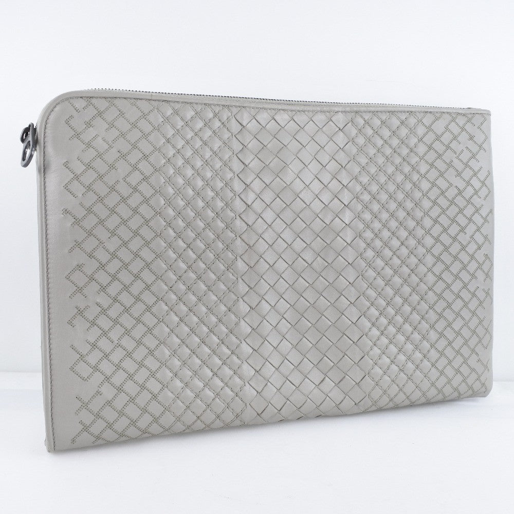 Bottega Veneta Portfolio Pouch Intrecciato Nappa, GRAY, CALFSKIN, Clutche & pouche