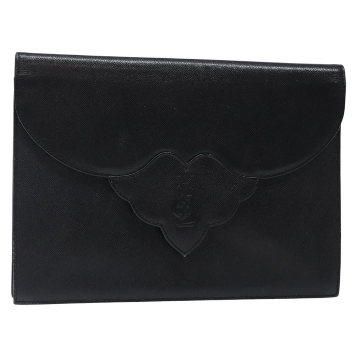 Saint Laurent Vintage Envelope Flap Clutch Leather, BLACK, LEATHER, Clutche & pouche