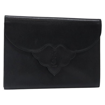 Saint Laurent Vintage Envelope Flap Clutch Leather, BLACK, LEATHER, Clutche & pouche