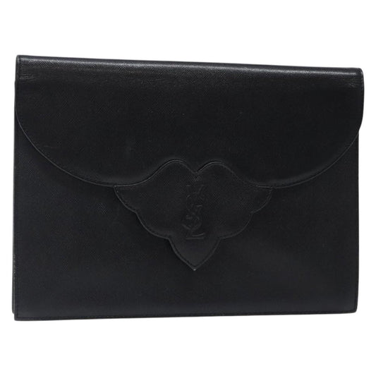 Saint Laurent Vintage Envelope Flap Clutch Leather, BLACK, LEATHER, Clutche & pouche