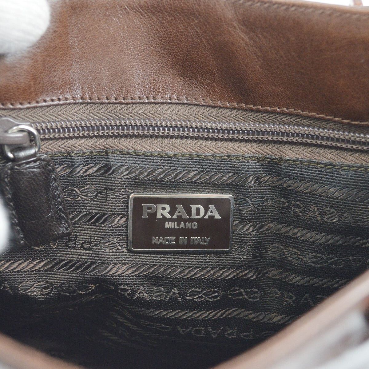 Prada Vintage Tote Leather, BROWN, LEATHER, Tote bag