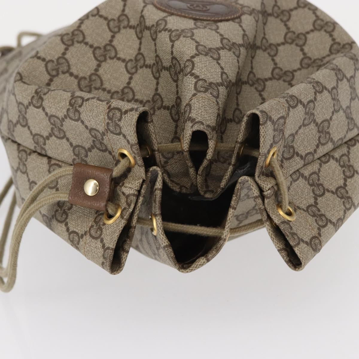 Gucci Drawstring Shoulder Bag GG Canvas with Leather, BEIGE, PVC, Shoulder bag