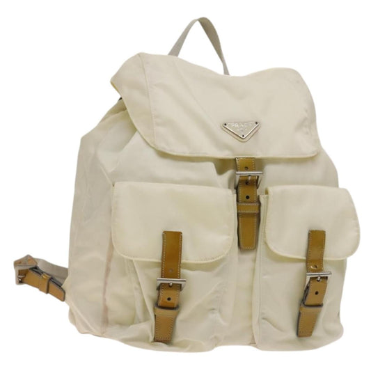Prada Double Front Pocket Backpack Tessuto, WHITE, NYLON, Backpack