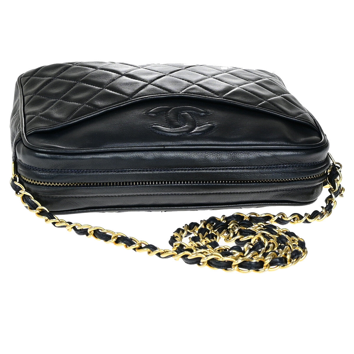 Chanel Vintage Camera Tassel Bag Quilted Leather, NAVY, LEATHER, Shoulder bag