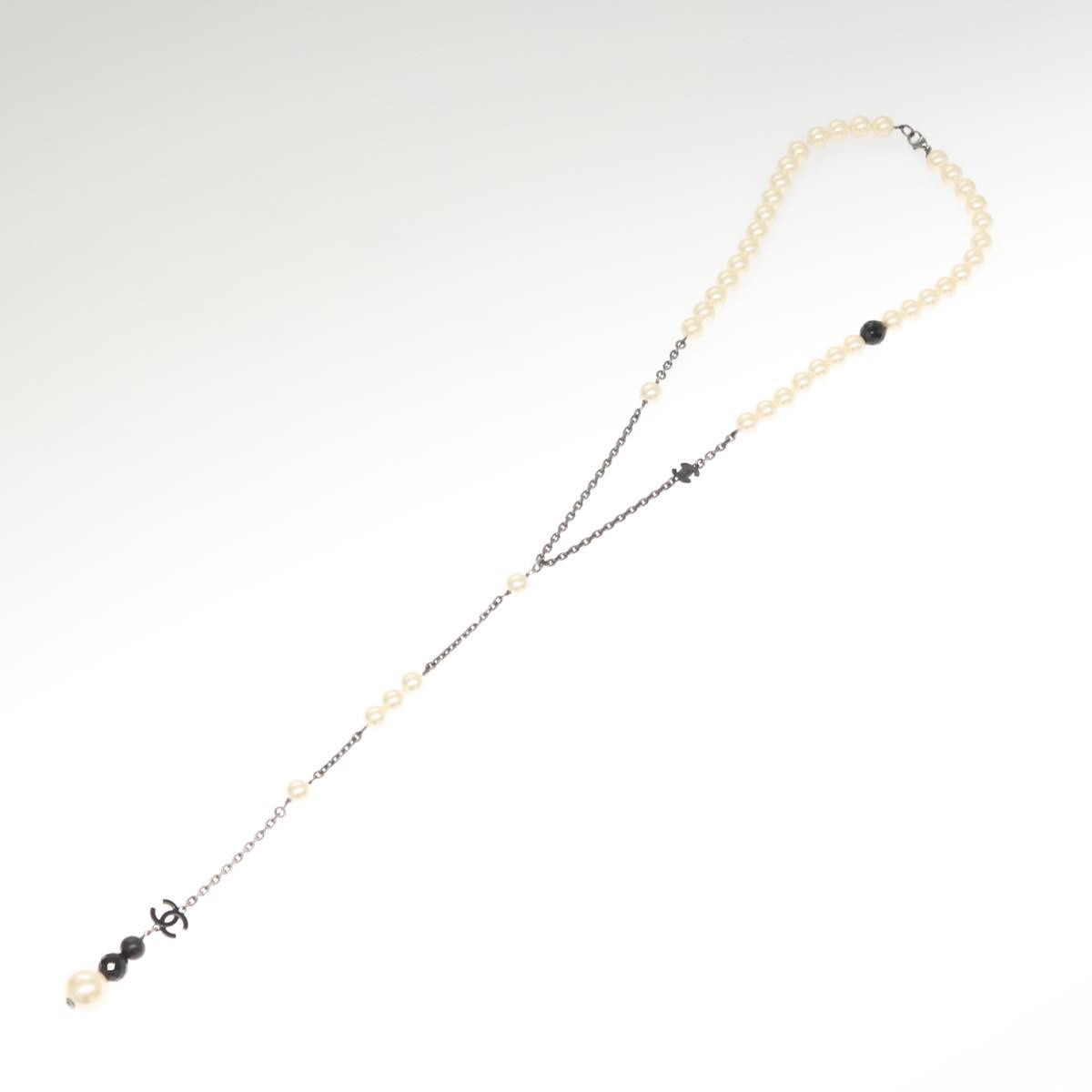 Chanel CC Pearl Necklace Faux Pearls and Metal, WHITE, METAL, Necklace