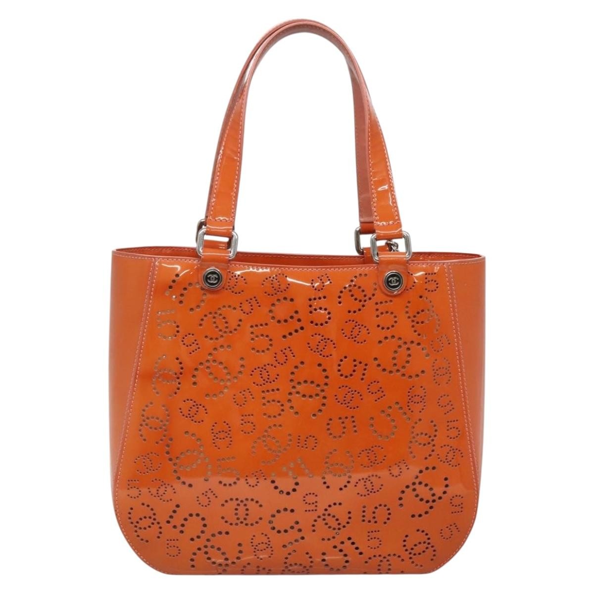Chanel CC No.5 Shopping Tote Perforated Patent, ORANGE, PATENT_LEATHER, Tote bag
