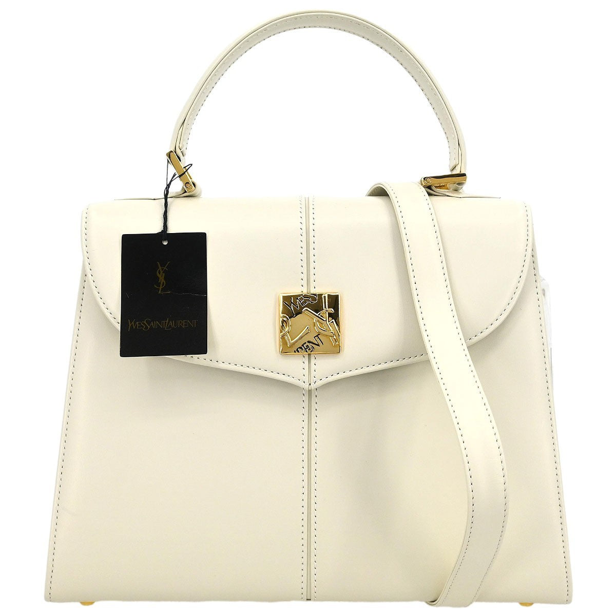 Saint Laurent Vintage Handbag Leather, WHITE, LEATHER, Handbag