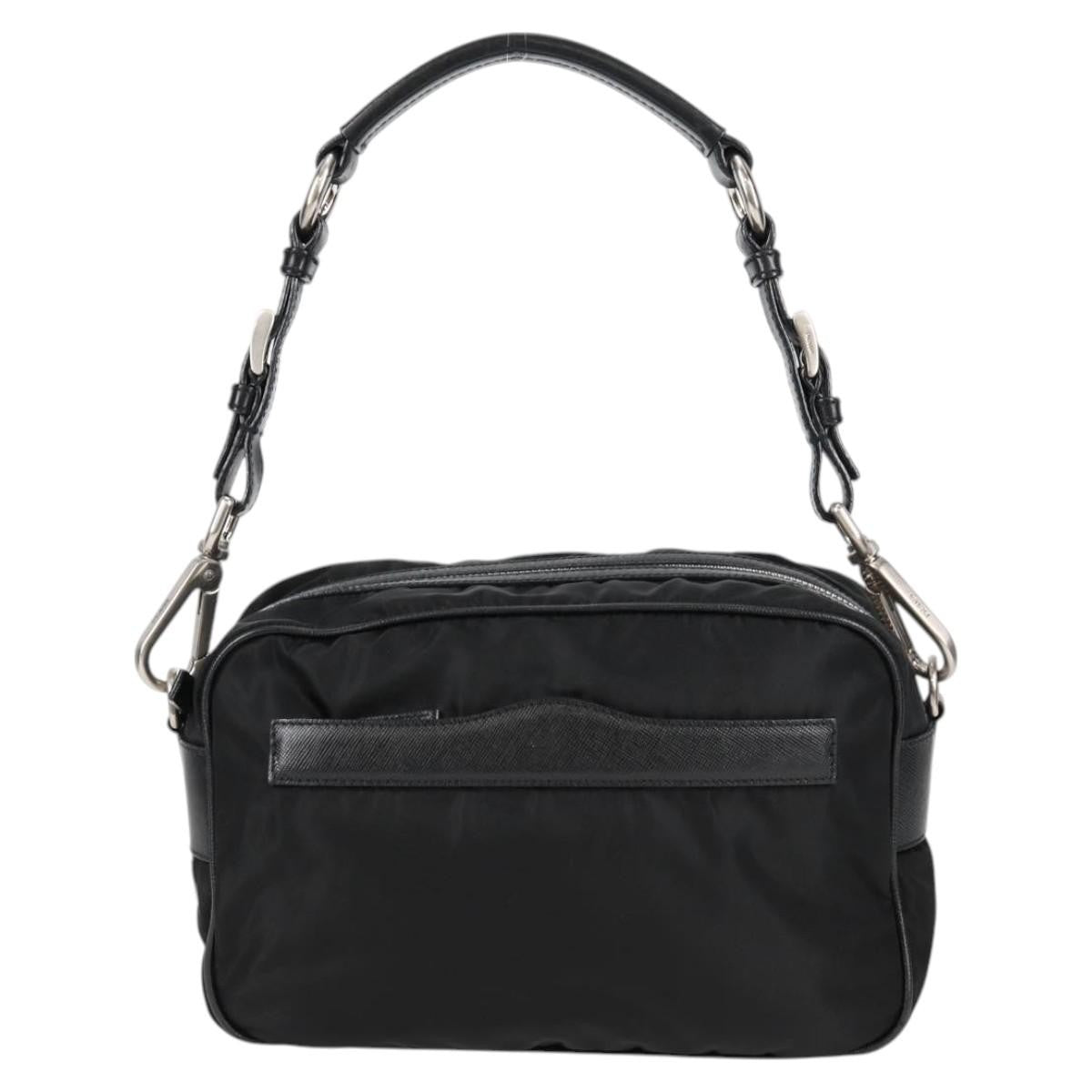Prada Vintage Front Pocket Shoulder Bag Nylon, BLACK, NYLON, Shoulder bag