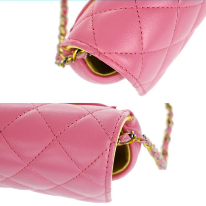 Chanel Classic Sunglasses Case with Chain Quilted Lambskin with Rainbow Hardware, PINK, LEATHER, Shoulder bag