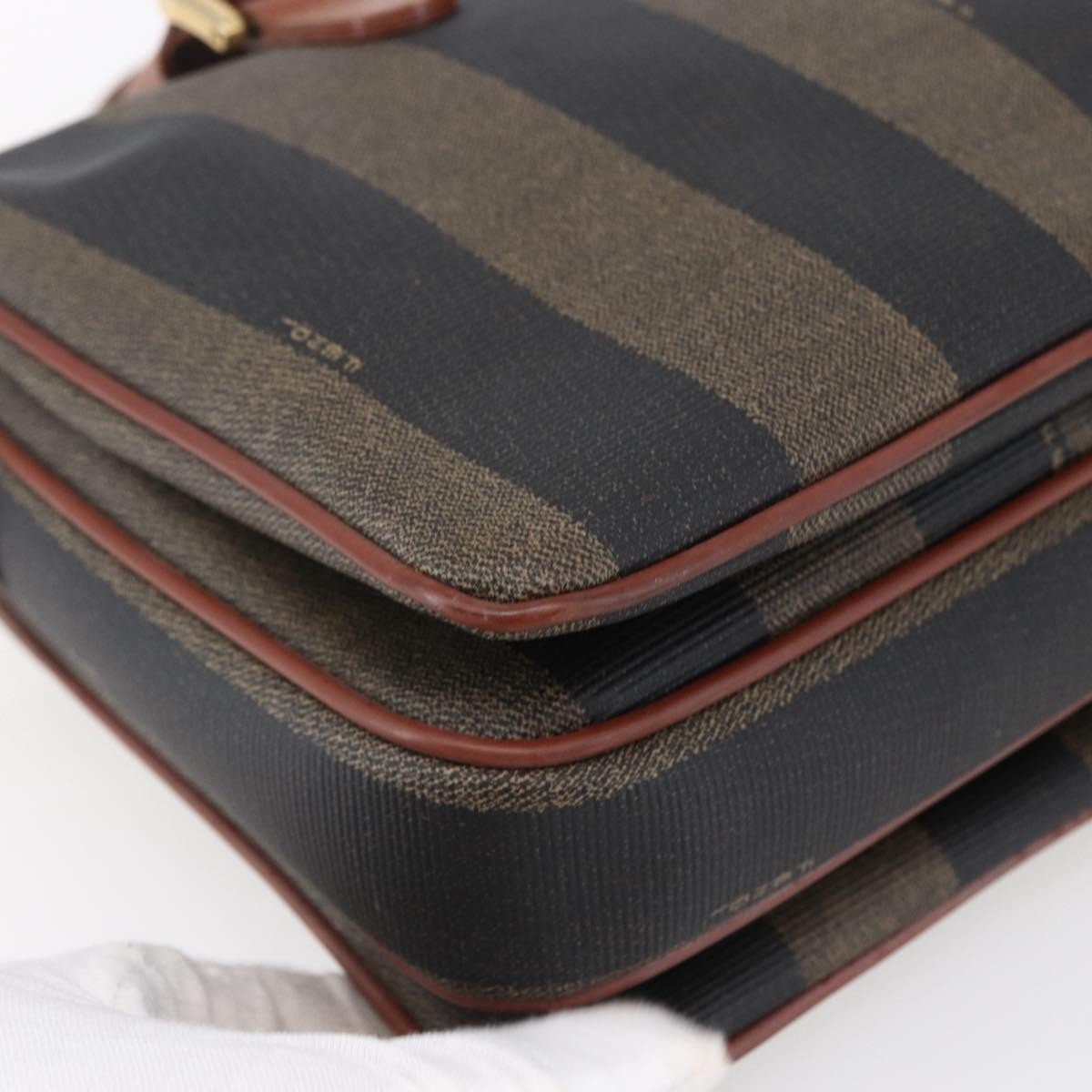 Fendi Vintage Pequin Convertible Boston Bag Coated Canvas, BROWN, CANVAS, Handbag