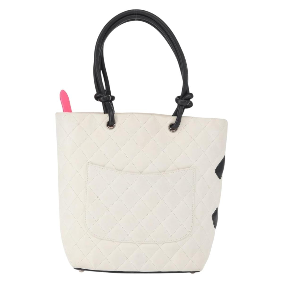 Chanel Cambon Tote Quilted Leather, WHITE, LEATHER, Tote bag